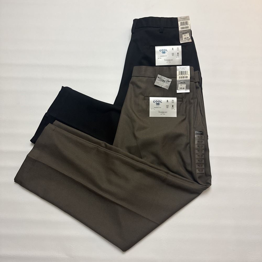 2x NWT HAGGAR Cool 18 PRO Classic Fit Stretch Dress Performance Golf Pants 36x29